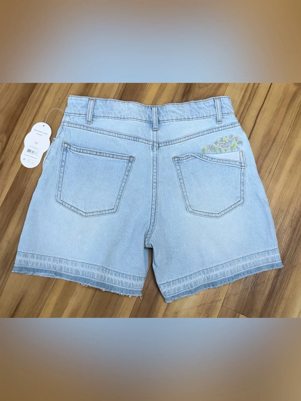 178: Wonder Nation Light Blue Denim Shorts with Embroidered Floral Detail - YM